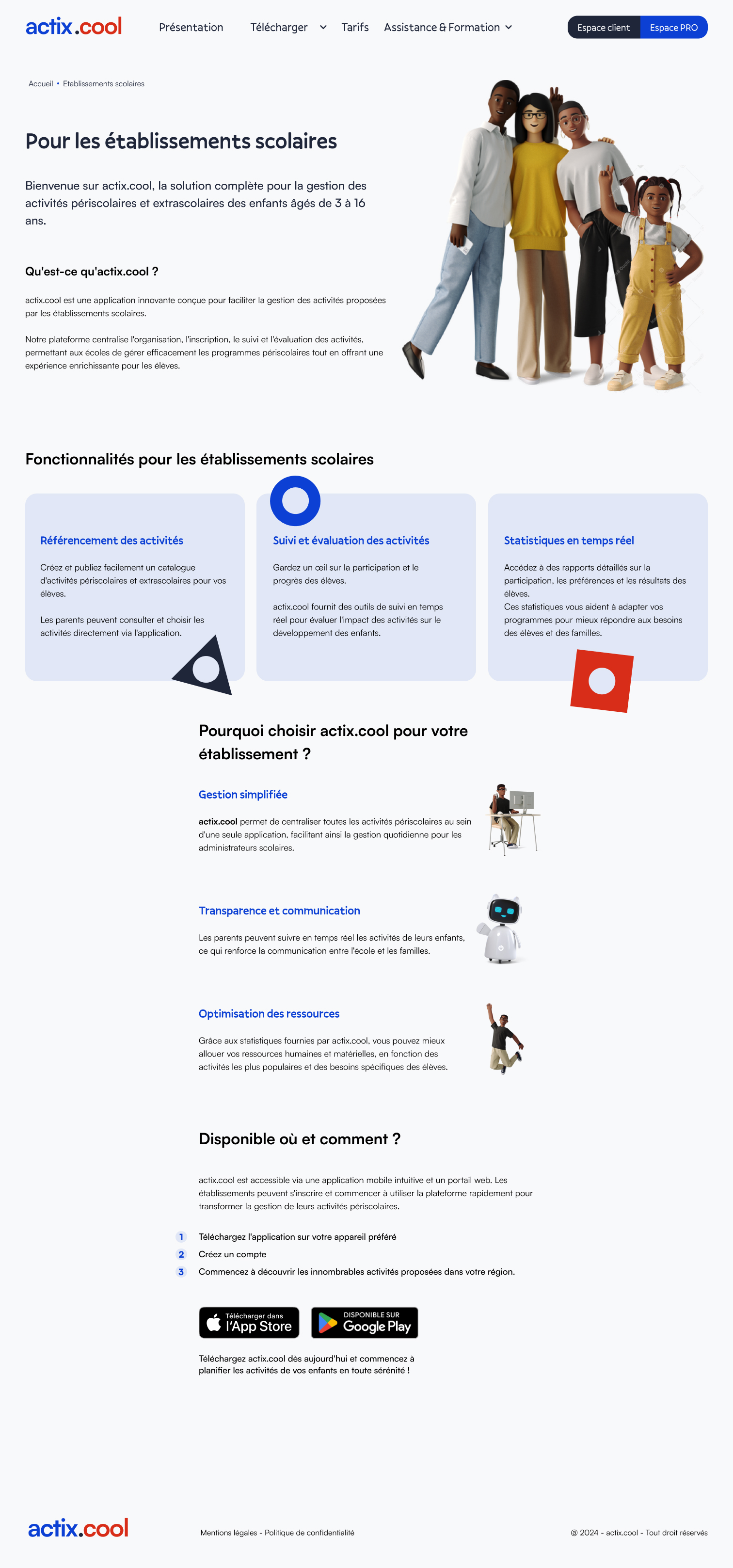 Présentation des fonctions pour les établissements scolaires : référencement, suivi et statistiques.